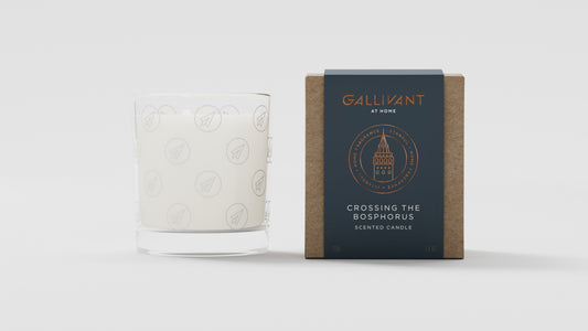 'Crossing the Bosphorus' niche fragrance candle with packaging
